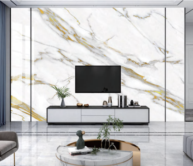 UV WALL PANEL WHITE MARBLE w GOLD STRIPES
