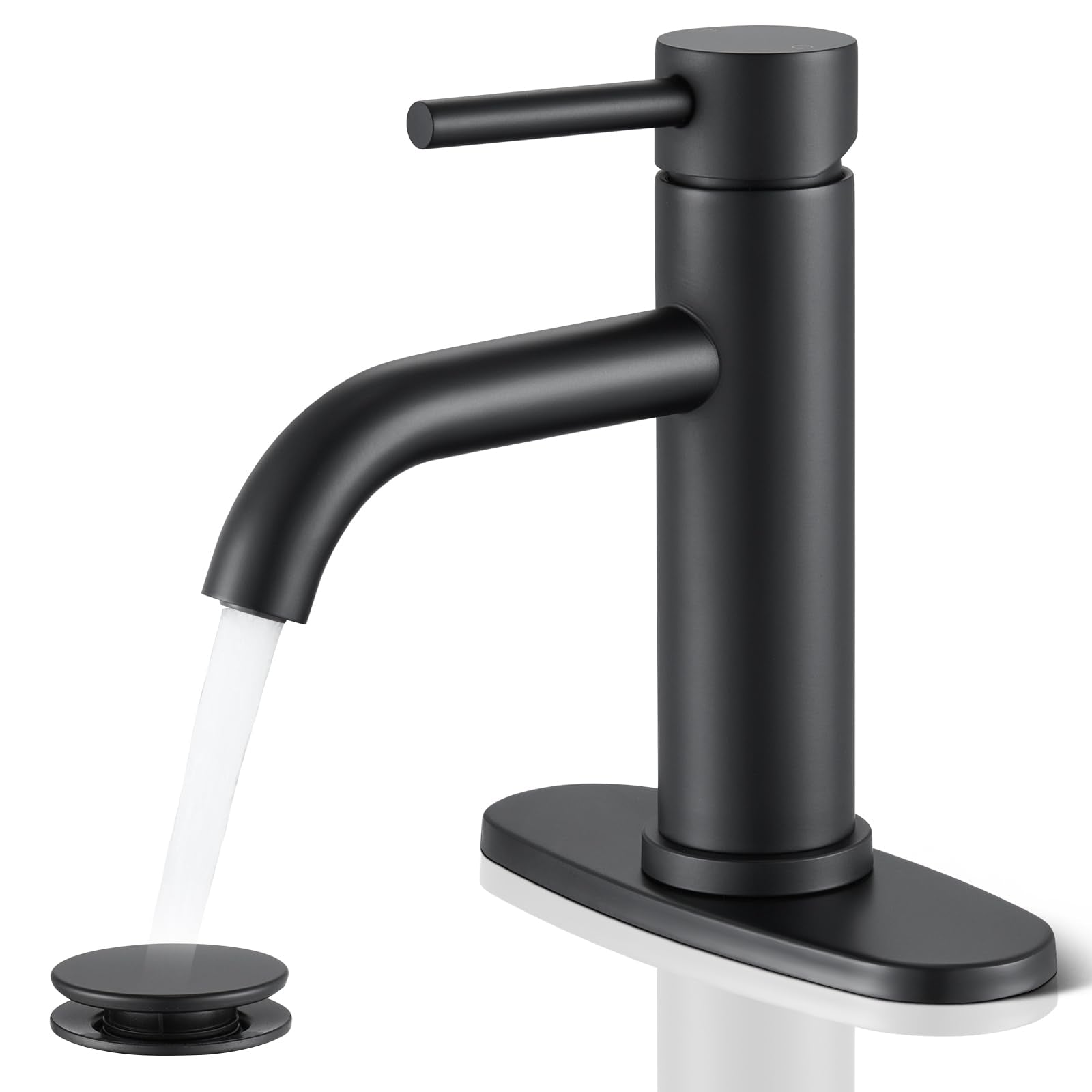 Black Bathroom Faucet, WINKEAR Single Hole Bathroom Faucet with Pop-up Drain and Flexible Hoses, Single Handle Faucet for Bathroom Sink, Vanity, RV, Modern Farmhouse, Suitable for 1 Hole or 3 Hole