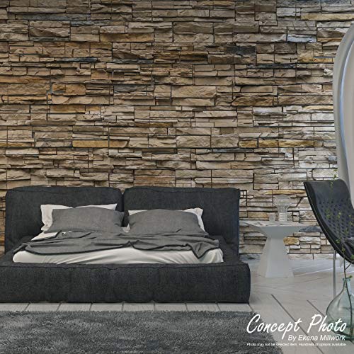 Ekena Millwork 49"W x 25 1/2"H x 1 1/4"D Acadia Ledge Stacked Stone, StoneWall Faux Stone Siding Panel, Sandstone