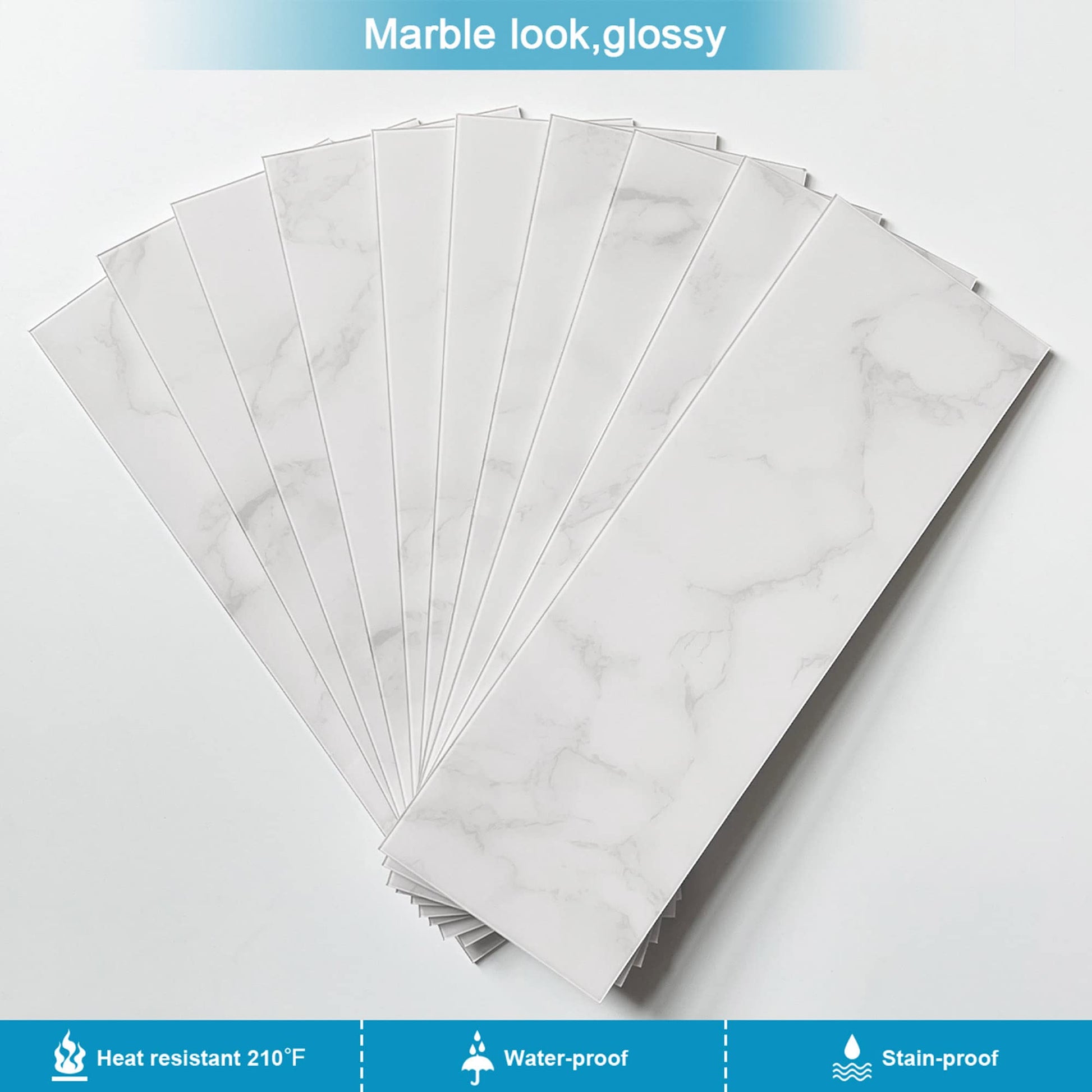 BeNice Peel and Stick Backsplash for Kitchen Tile,Peel and Stick Tiles for Walls Tile Stickers Waterproof Marble Tile Backsplash 3.85"x11.73"(16Tiles) Carrara White