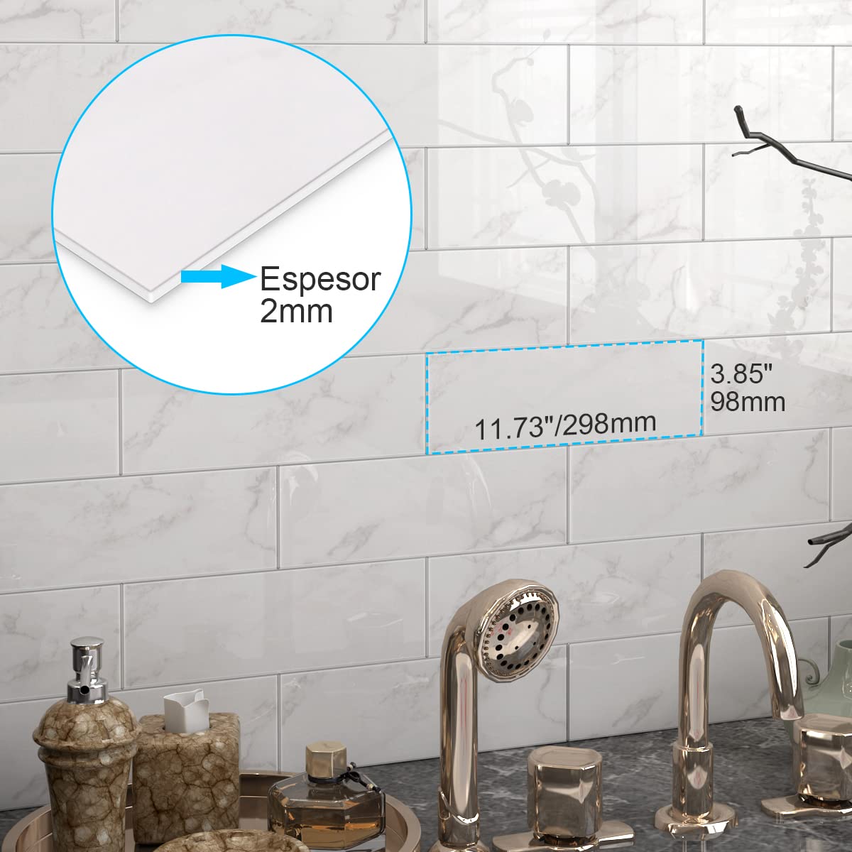 BeNice Peel and Stick Backsplash for Kitchen Tile,Peel and Stick Tiles for Walls Tile Stickers Waterproof Marble Tile Backsplash 3.85"x11.73"(16Tiles) Carrara White
