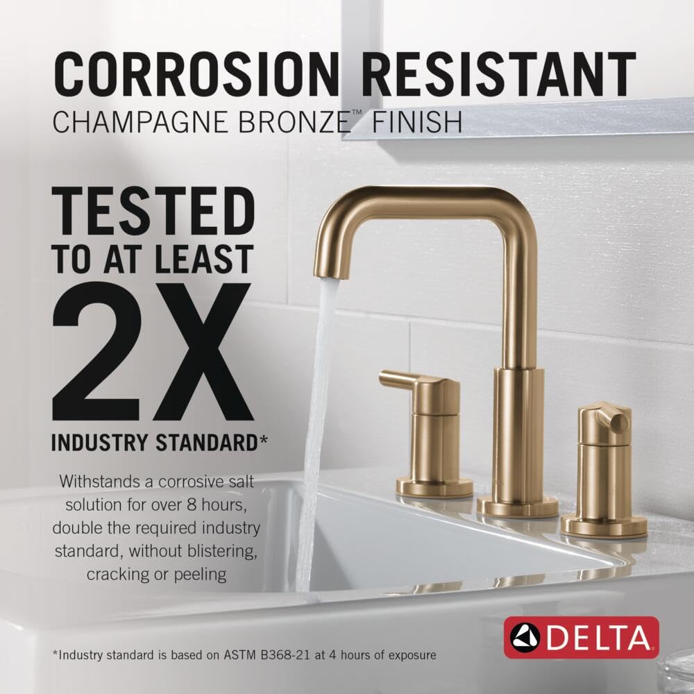 Delta Nicoli Brushed Gold Faucet 3 Hole, 8 Inch Widespread Bathroom Sink Faucet for Vanity, Push-Pop Drain Assembly, Champagne Bronze 35849LF-CZ
