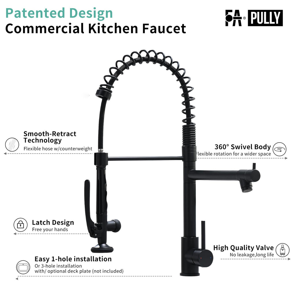 Fapully Black Kitchen Faucet,Commercial Pull Down Kitchen Sink Faucet with Sprayer