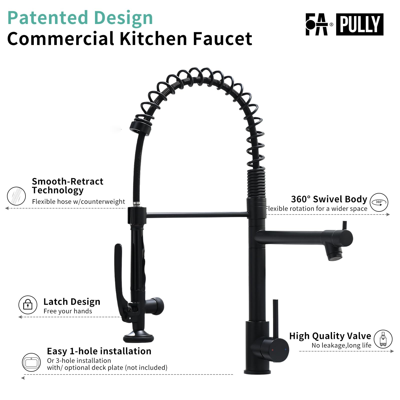 Fapully Black Kitchen Faucet,Commercial Pull Down Kitchen Sink Faucet with Sprayer