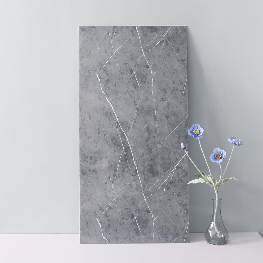 Haimin Wall Panels Peel and Stick 20 Pieces 23.6x11.8in (38.7 Sq. Ft. Coverage) Backsplash Marble Look Tile（not Real Marble, Ideal for Kitchen Bathrooms Living Rooms Bedrooms (Gray-YSH)