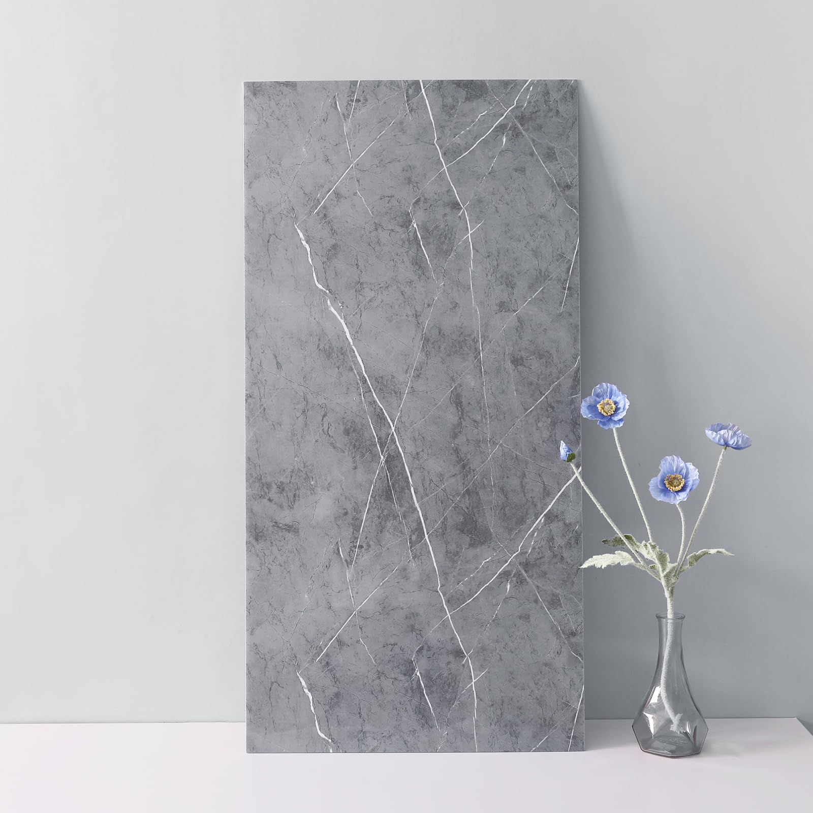 Haimin Wall Panels Peel and Stick 20 Pieces 23.6x11.8in (38.7 Sq. Ft. Coverage) Backsplash Marble Look Tile（not Real Marble, Ideal for Kitchen Bathrooms Living Rooms Bedrooms (Gray-YSH)