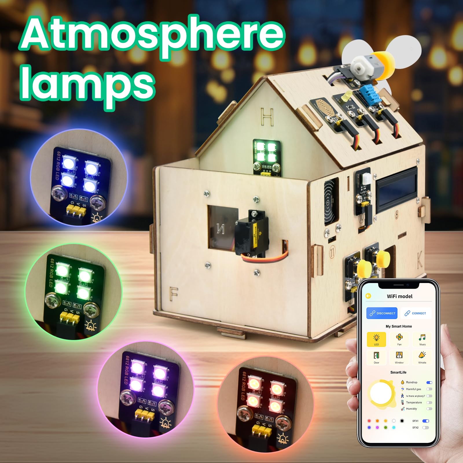 KEYESTUDIO ESP32 Smart Home Starter Kit for Arduino and Python,Electronics Home Automation Coding Kit, Wooden House DIY Sensor Kit STEM Educational Set for Adults Teens 15+