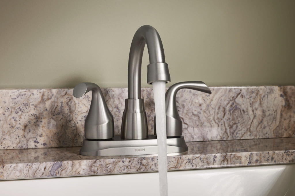 Moen Idora Spot Resist Brushed Nickel Two-Handle Centerset Bathroom Sink Faucet with Drain Assembly, 84115SRN