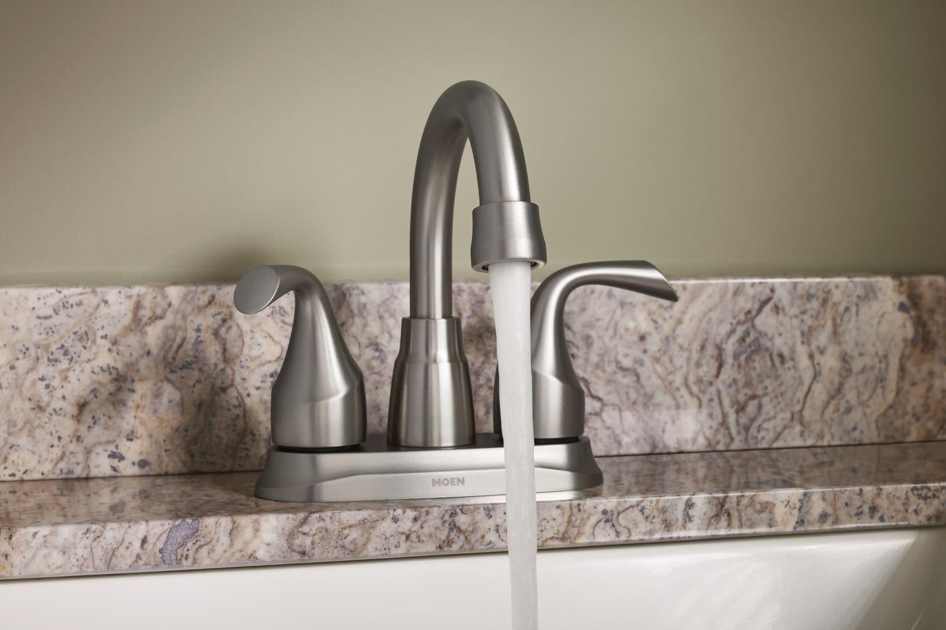 Moen Idora Spot Resist Brushed Nickel Two-Handle Centerset Bathroom Sink Faucet with Drain Assembly, 84115SRN