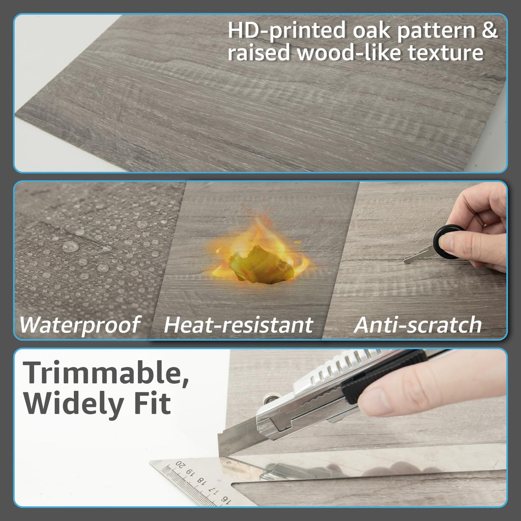 Art3d Peel and Stick Vinyl Floor Tiles 30-Pack 12 x 12 inch, Self Adhesive Waterproof Flooring Wood Planks for Kitchen, Dining Room, Bedrooms, Cover 30 Sq. Ft, Taupe Ash