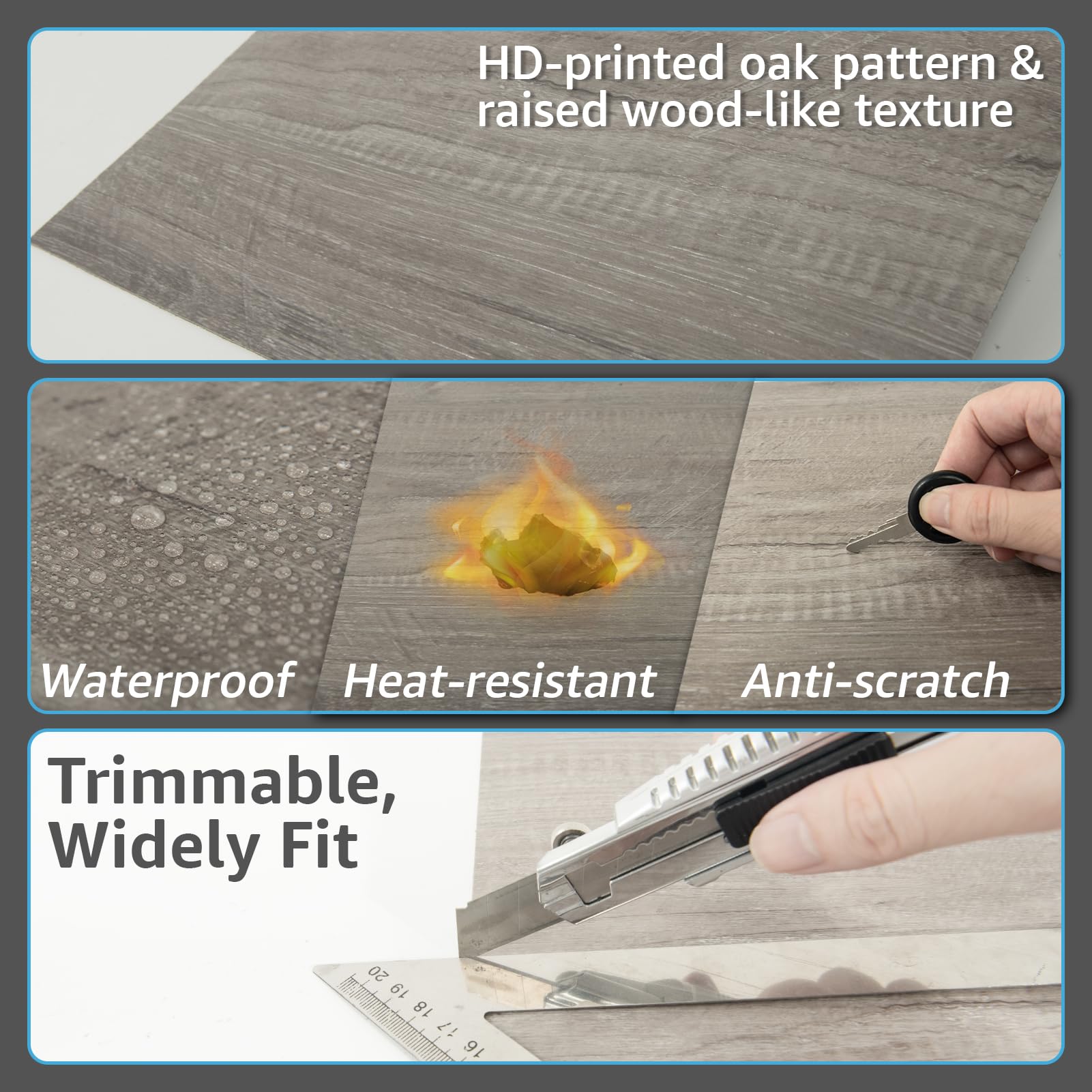 Art3d Peel and Stick Vinyl Floor Tiles 30-Pack 12 x 12 inch, Self Adhesive Waterproof Flooring Wood Planks for Kitchen, Dining Room, Bedrooms, Cover 30 Sq. Ft, Taupe Ash