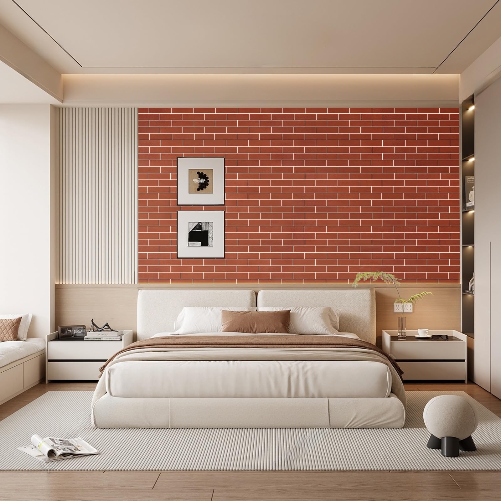 Zoeteoz 17 Pcs Faux Thin Brick Tiles Veneers, 2.38 Sq.ft, Realistic Brick Texture and Lightweight, Indoor Outdoor Decorative, Brick Veneer for Interior Walls, Facade, Garage, Chimney (Orange Red)