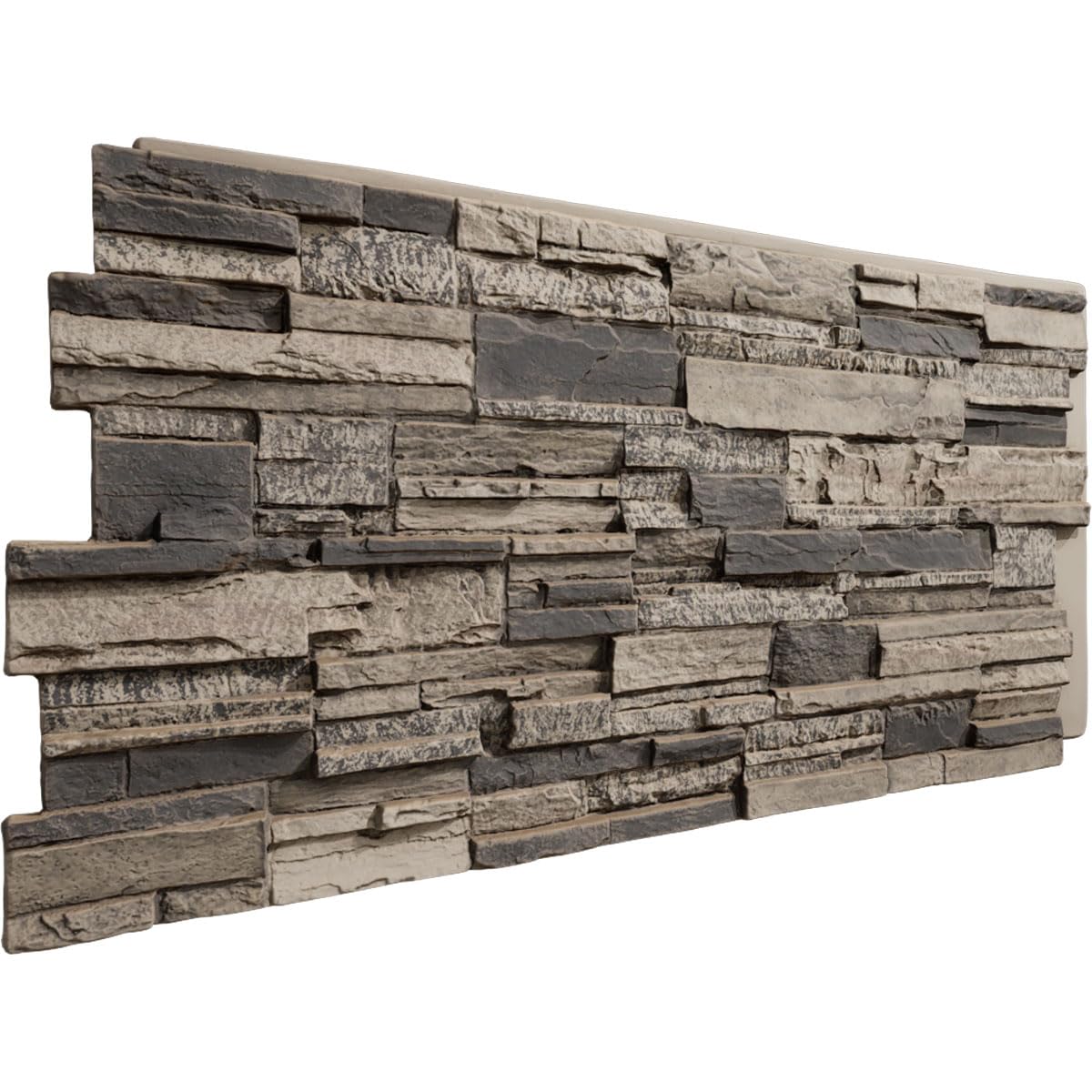 Ekena Millwork 48 5/8"W x 24 3/4"H x 1 1/4"D Cascade Stacked Stone, StoneWall Faux Stone Siding Panel, Smokey Ridge