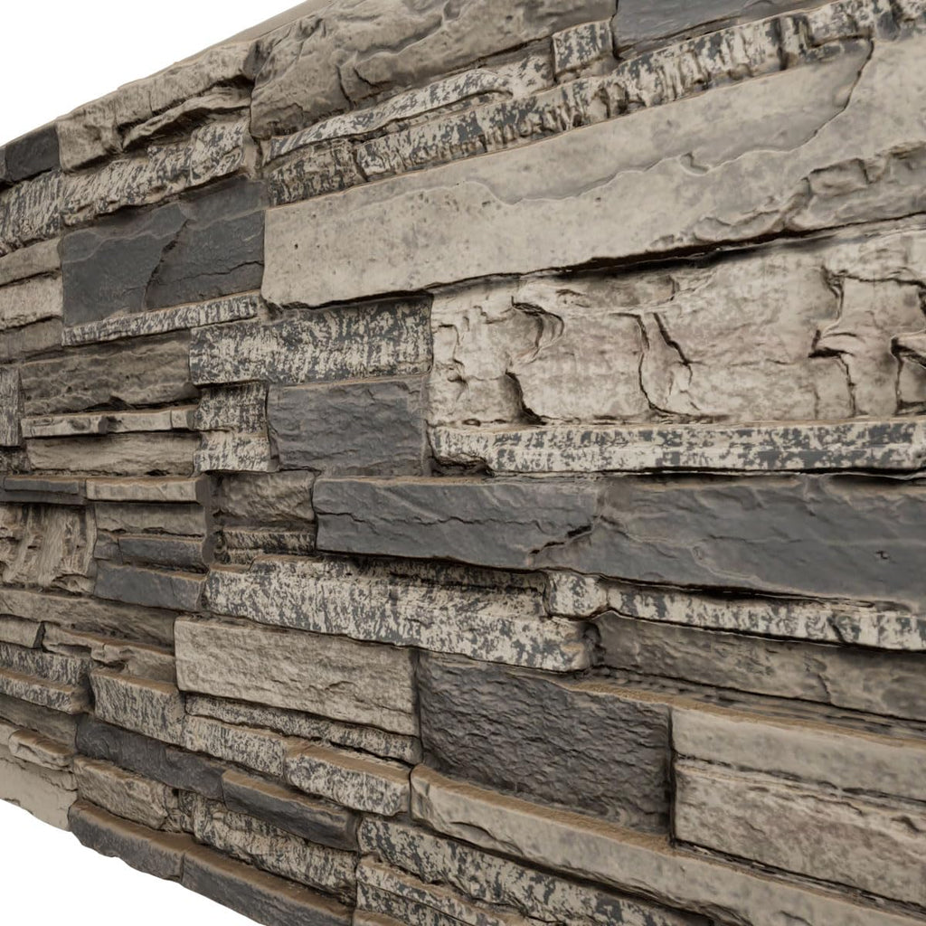 Ekena Millwork 48 5/8"W x 24 3/4"H x 1 1/4"D Cascade Stacked Stone, StoneWall Faux Stone Siding Panel, Smokey Ridge