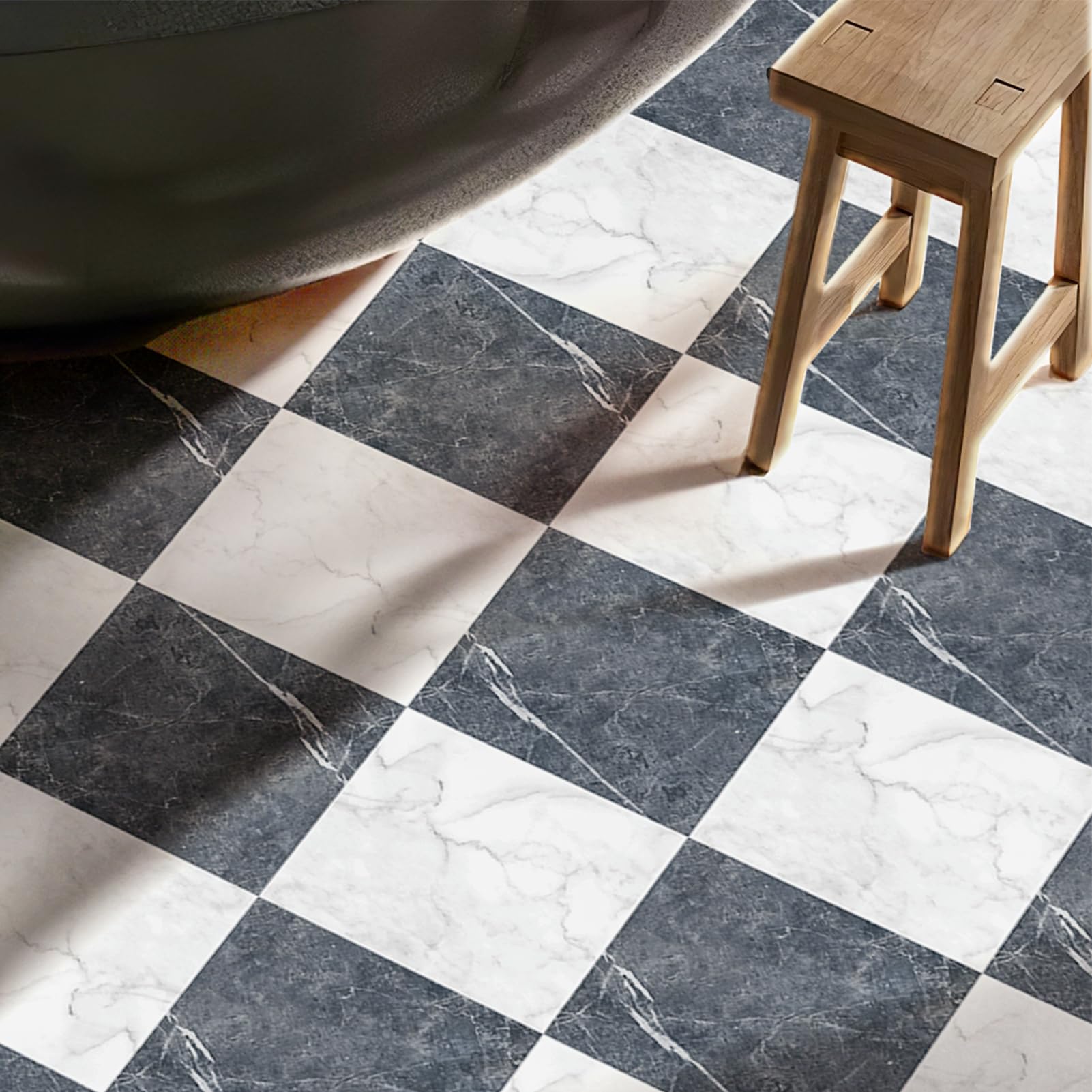 Art3d Peel and Stick Vinyl Floor Tiles 30-Pack 12 x 12 inch, Self Adhesive Waterproof Flooring Planks for Kitchen, Dining Room, Bedrooms, Cover 30 Sq. Ft, Black & White Marble (15 Tiles per Color)