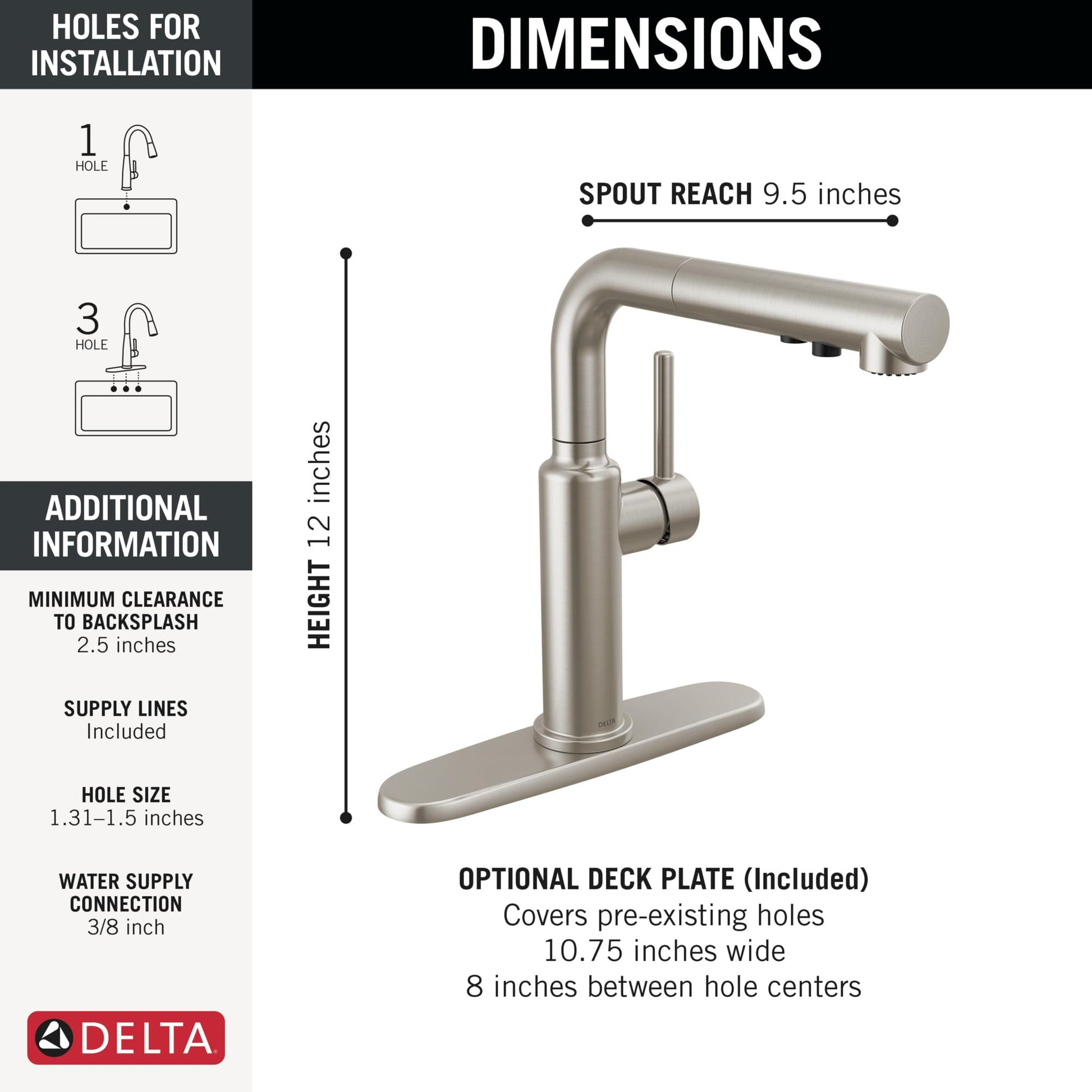 Delta Daneri Brushed Nickel Kitchen Faucet with Pull-Out Sprayer, Modern Single Hole Kitchen Sink Faucet, Single Handle, Stainless 16879-SS-DST