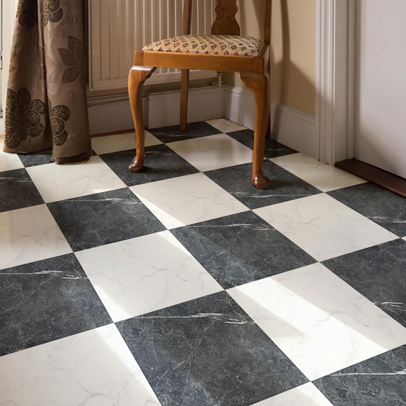 Art3d Peel and Stick Vinyl Floor Tiles 30-Pack 12 x 12 inch, Self Adhesive Waterproof Flooring Planks for Kitchen, Dining Room, Bedrooms, Cover 30 Sq. Ft, Black & White Marble (15 Tiles per Color)