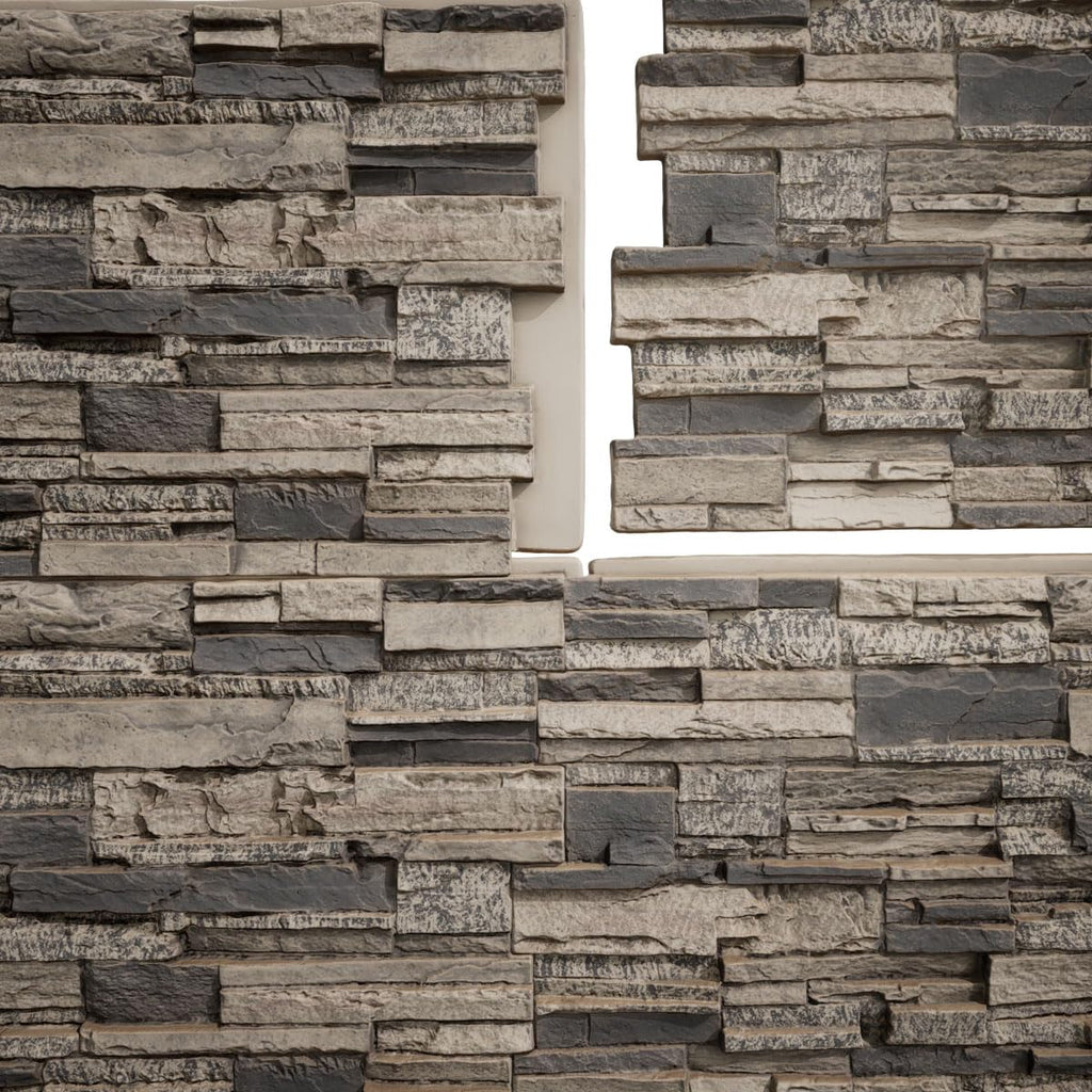 Ekena Millwork 48 5/8"W x 24 3/4"H x 1 1/4"D Cascade Stacked Stone, StoneWall Faux Stone Siding Panel, Smokey Ridge