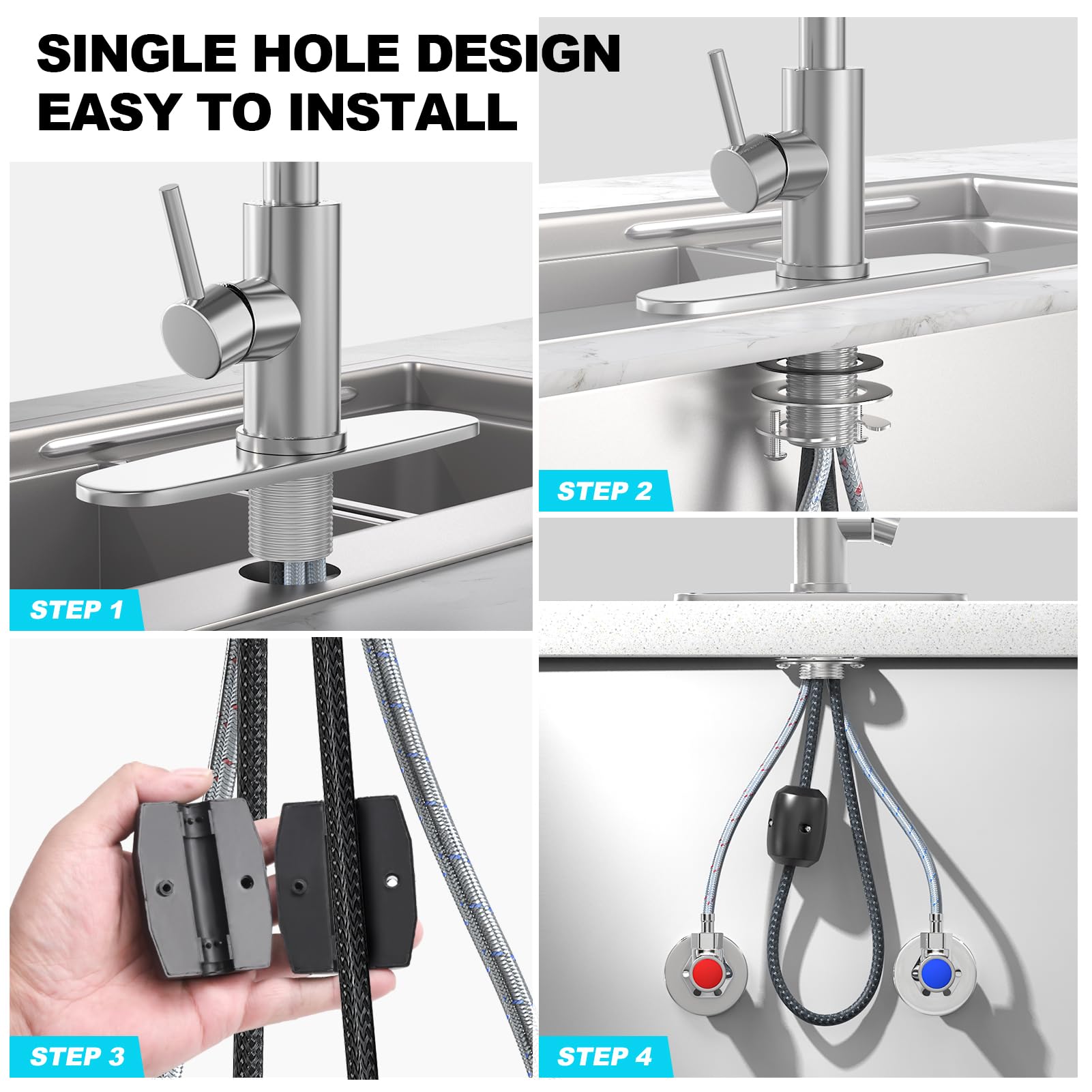 AVSIILE Brushed Nickel Single Hole Kitchen Faucets with Pull Down Sprayer, Single Handle, High Flow Water, Pull Out Tap, Waterfall Stainless Steel Sink Faucet for Farmhouse Camper Laundry Rv Bar