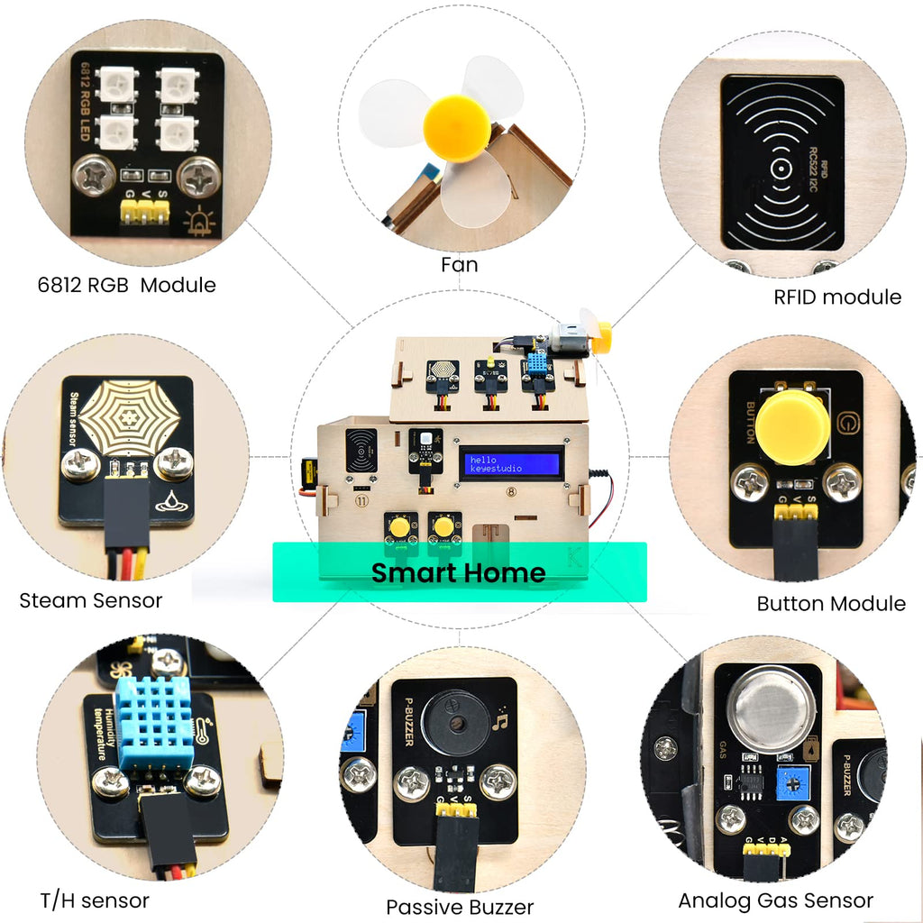 KEYESTUDIO ESP32 Smart Home Starter Kit for Arduino and Python,Electronics Home Automation Coding Kit, Wooden House DIY Sensor Kit STEM Educational Set for Adults Teens 15+