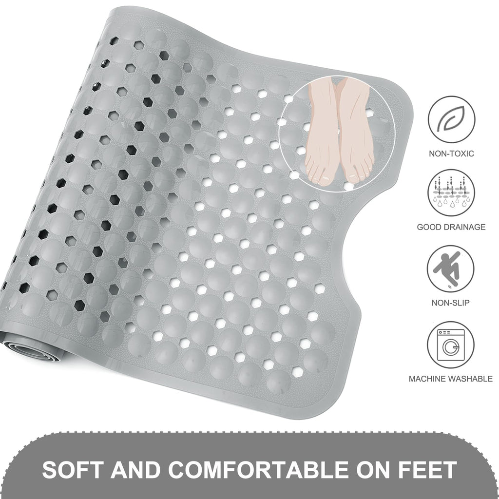TEESHLY Bath Tub and Shower Mats, Non Slip 40 x 16 Inch Extra Large Bathtub Mat, Machine Washable Bathmat with Drain Holes, Suction Cups for Bathroom Floor, Gray