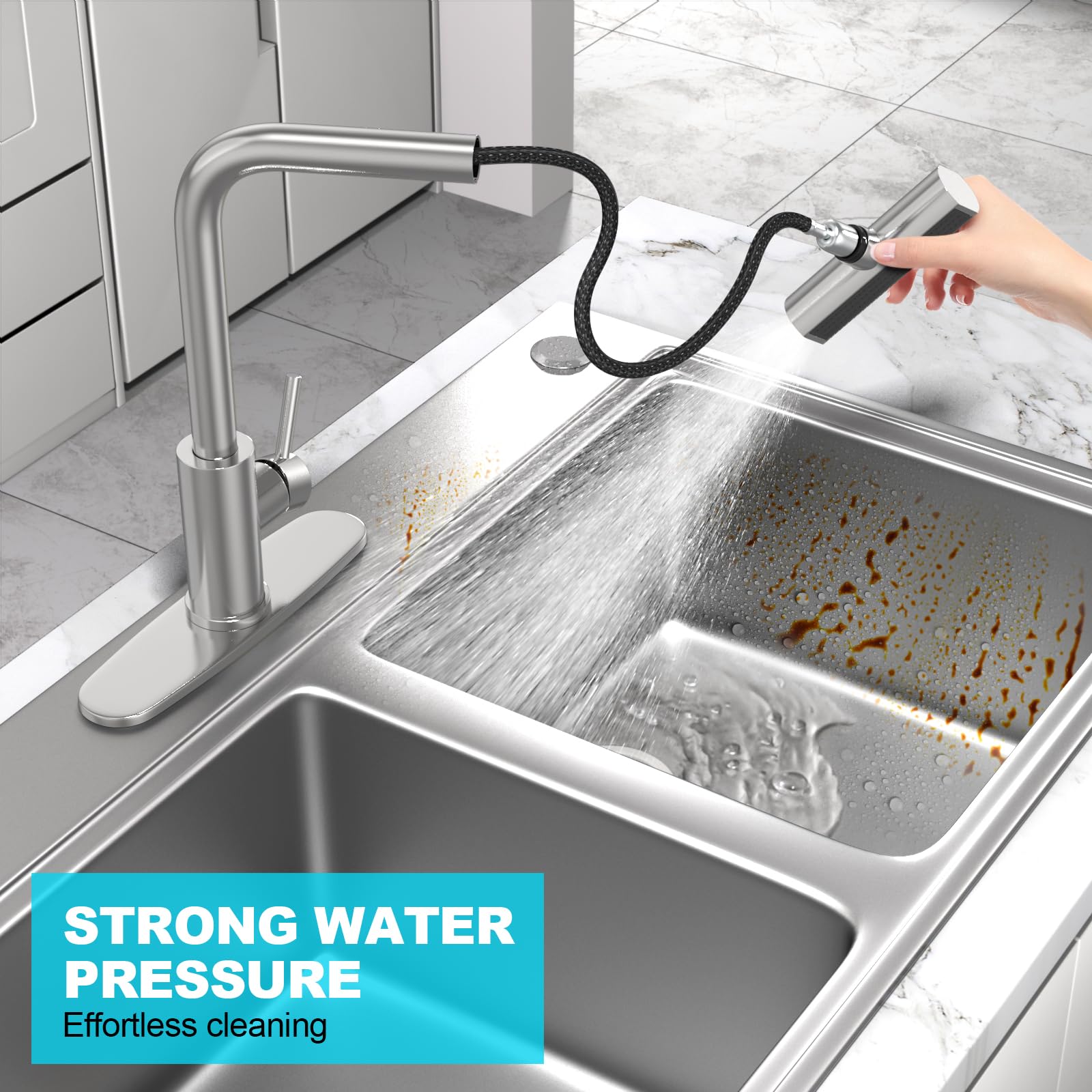 AVSIILE Brushed Nickel Single Hole Kitchen Faucets with Pull Down Sprayer, Single Handle, High Flow Water, Pull Out Tap, Waterfall Stainless Steel Sink Faucet for Farmhouse Camper Laundry Rv Bar