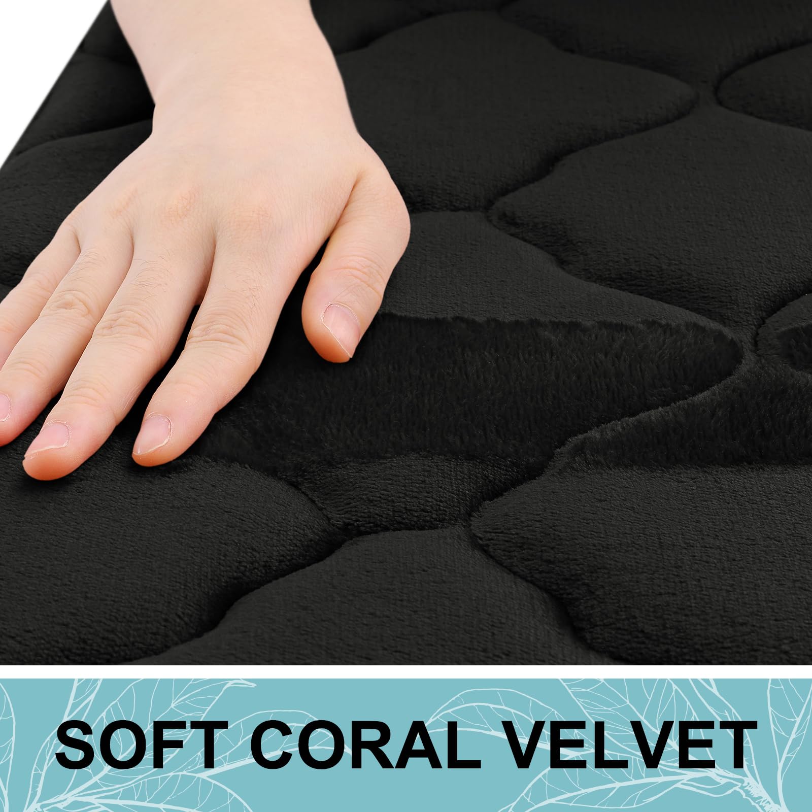 OLANLY Memory Foam Bath Mat Rug 24x16, Ultra Soft and Absorbent Bathroom Rugs, Non-Slip, Comfortable, Machine Washable Bath Carpet for Bathroom Floor, Tub, Shower and Home Decor Accessories, Black
