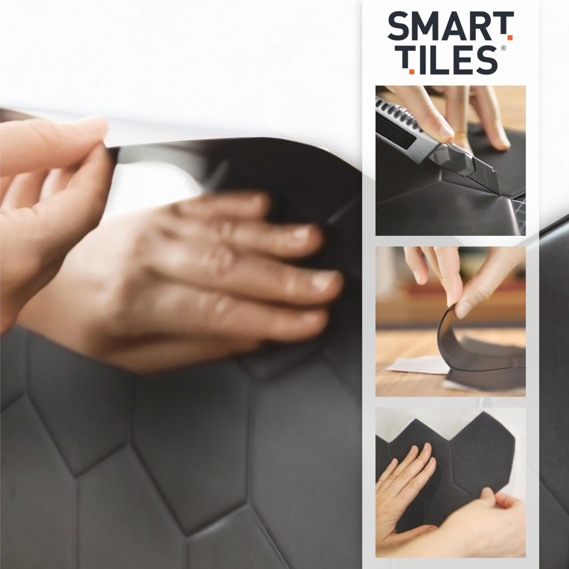 SMART TILES Peel and Stick Backsplash - 5 Sheets of 7,75" x 7,75" - 3D Adhesive Peel and Stick Tile Backsplash for Kitchen, Bathroom, Wall Tile, Checkered