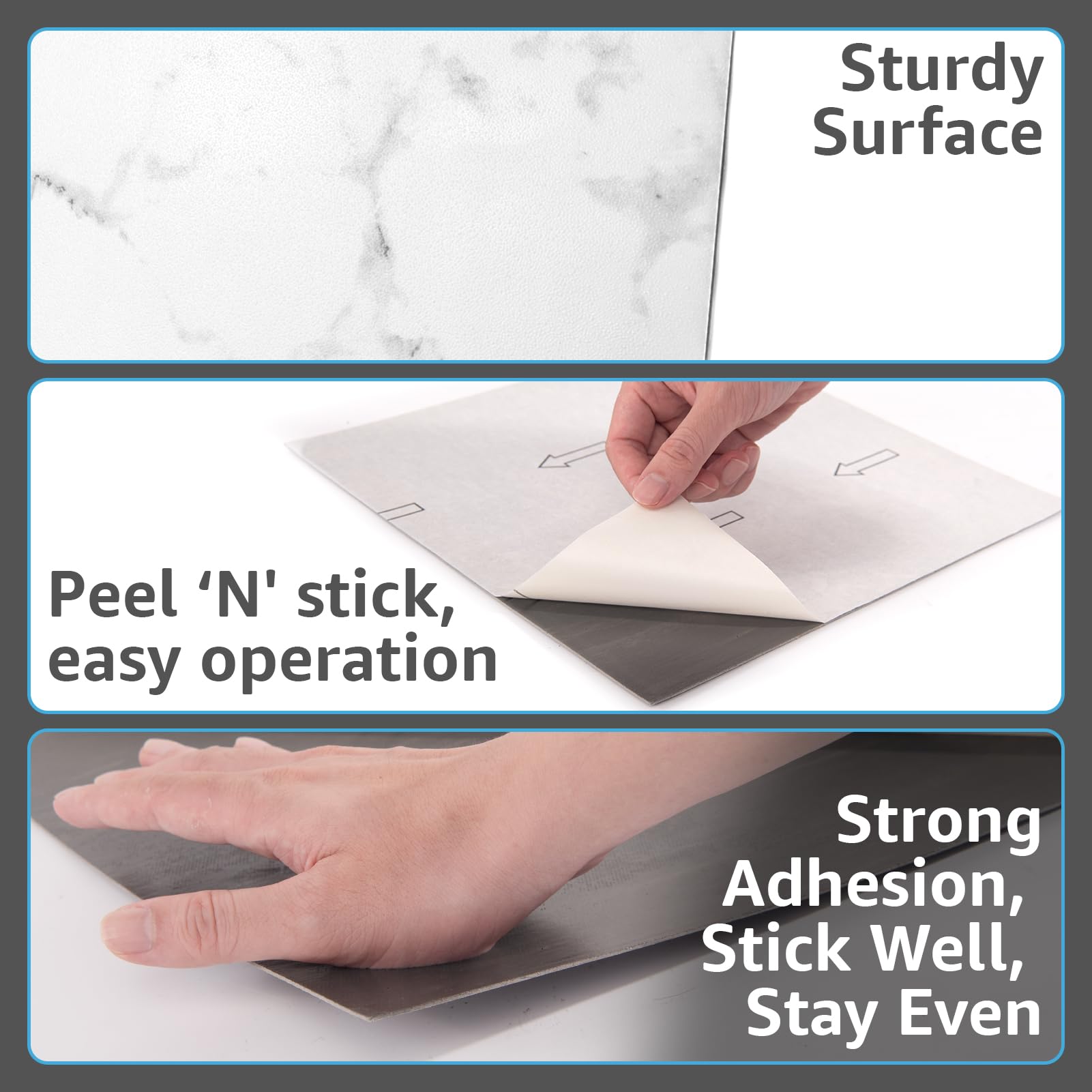 Art3d Peel and Stick Vinyl Floor Tiles 30-Pack 12 x 12 inch, Self Adhesive Waterproof Flooring Planks for Kitchen, Dining Room, Bedrooms, Cover 30 Sq. Ft, Black & White Marble (15 Tiles per Color)