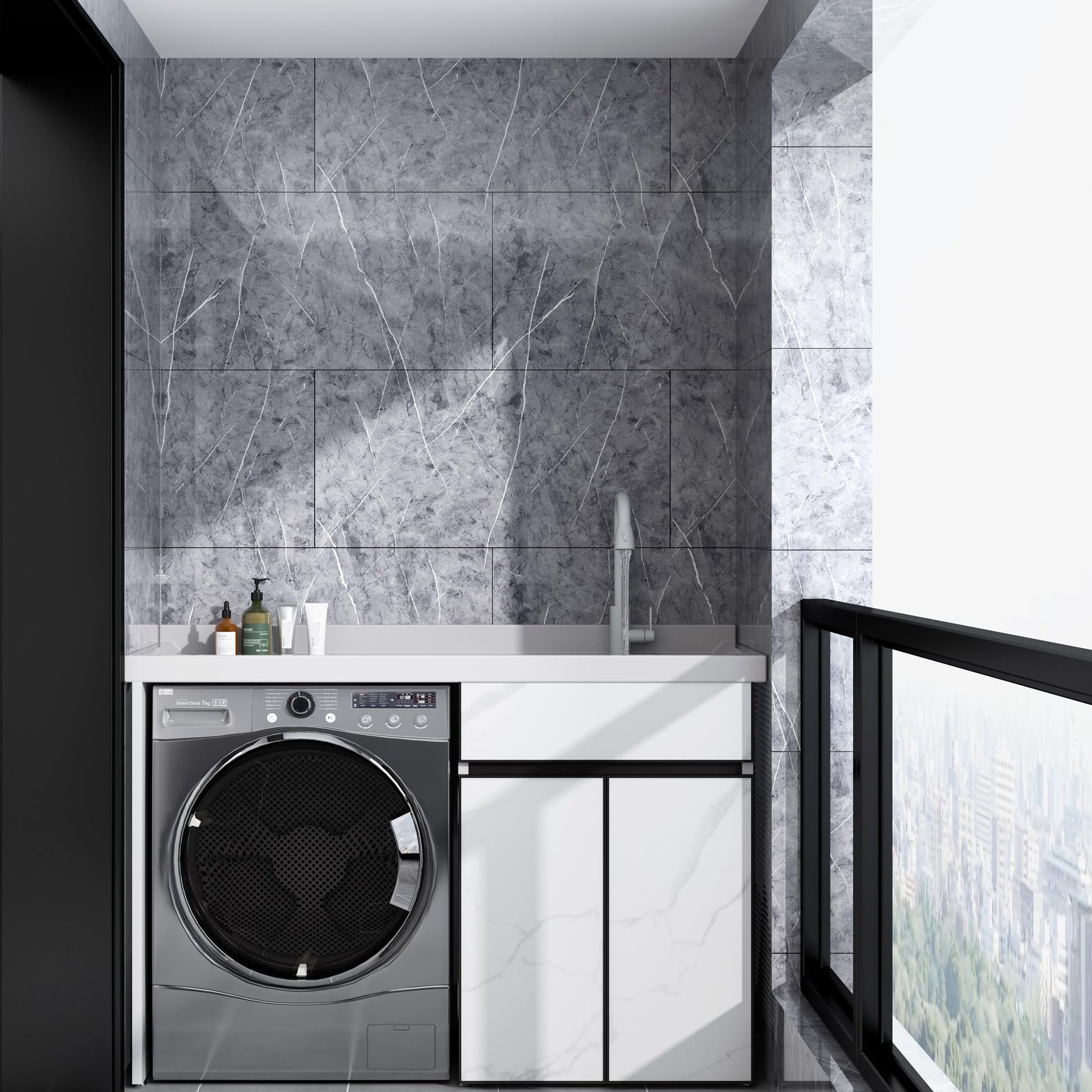Haimin Wall Panels Peel and Stick 20 Pieces 23.6x11.8in (38.7 Sq. Ft. Coverage) Backsplash Marble Look Tile（not Real Marble, Ideal for Kitchen Bathrooms Living Rooms Bedrooms (Gray-YSH)