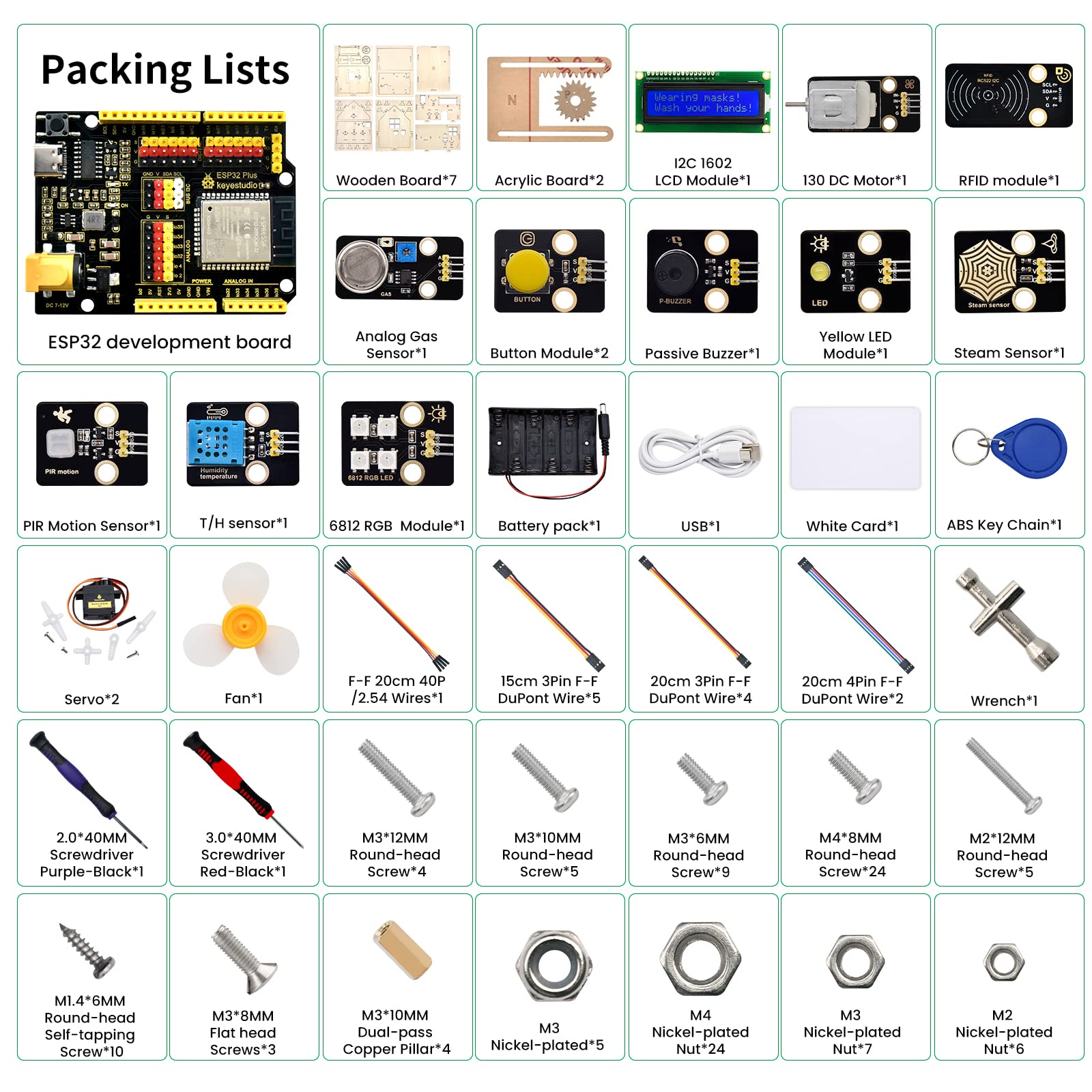 KEYESTUDIO ESP32 Smart Home Starter Kit for Arduino and Python,Electronics Home Automation Coding Kit, Wooden House DIY Sensor Kit STEM Educational Set for Adults Teens 15+
