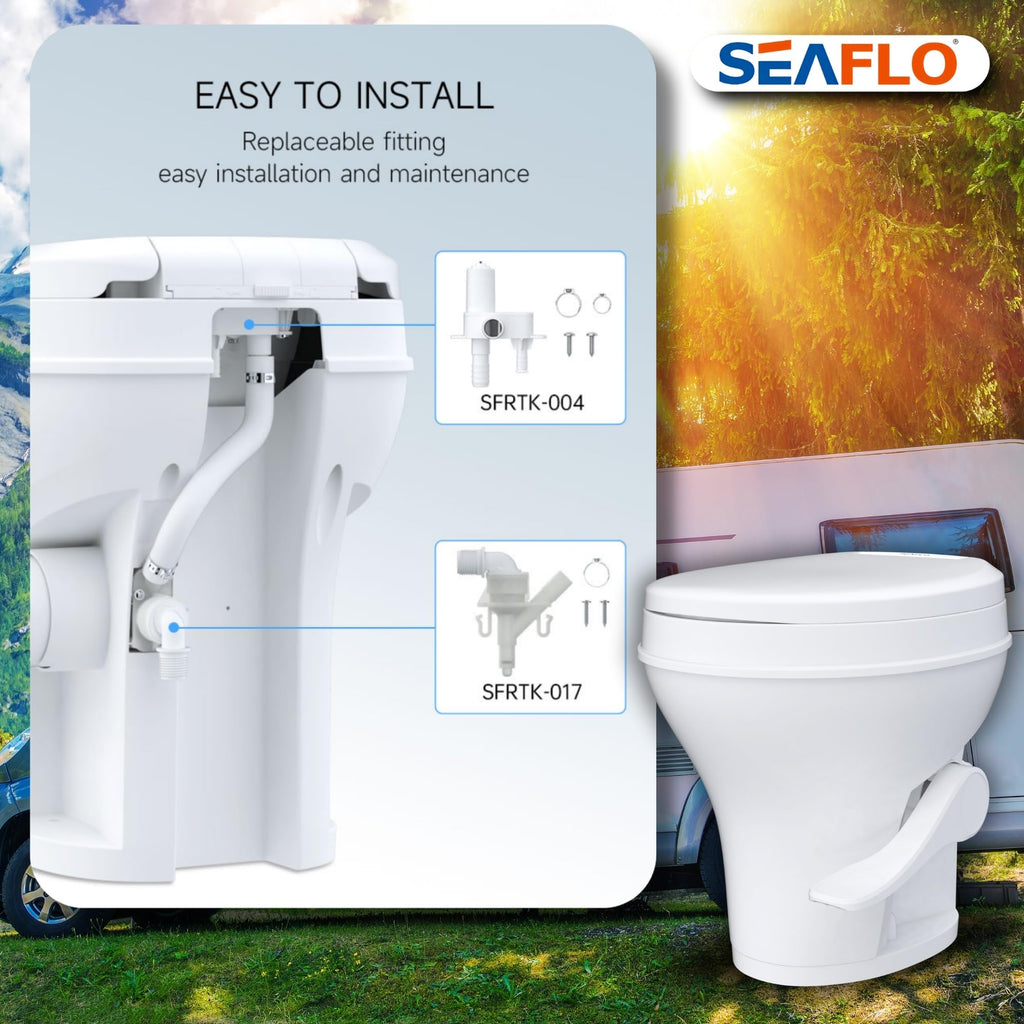SEAFLO Residential Height Camper/RV Toilet, 18.5” Standard Height, Gravity Flush System, Foot Pedal Operation, Soft Close Seat, Easy-to-Clean Oversized Bowl, 4-Year Warranty