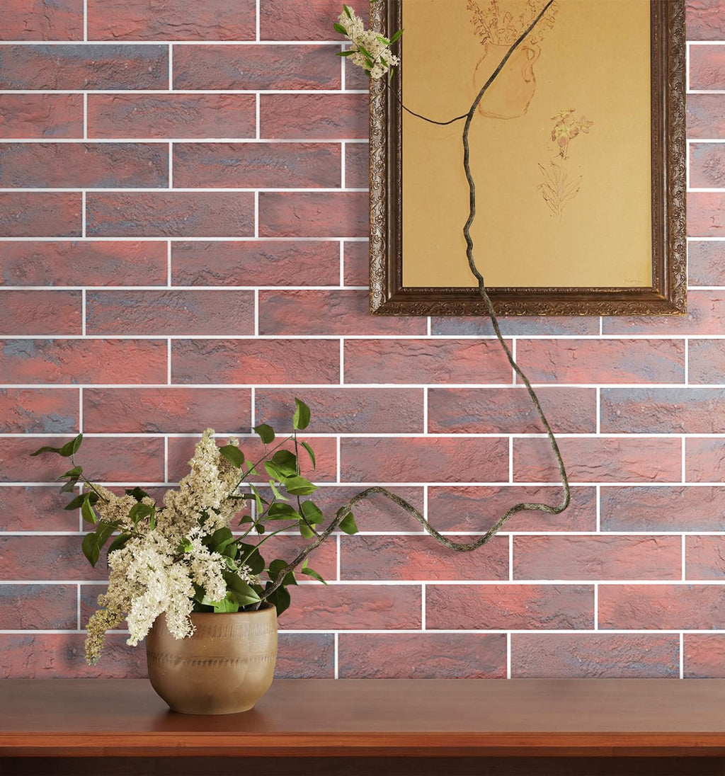 TORURAL 60 Thin Brick Wall Tiles, Manufactured Stone Handmade Brick Veneers for Bedroom, Bathroom, Kitchen, Fireplace and Fence Wall Panels (2, Red/Grey)