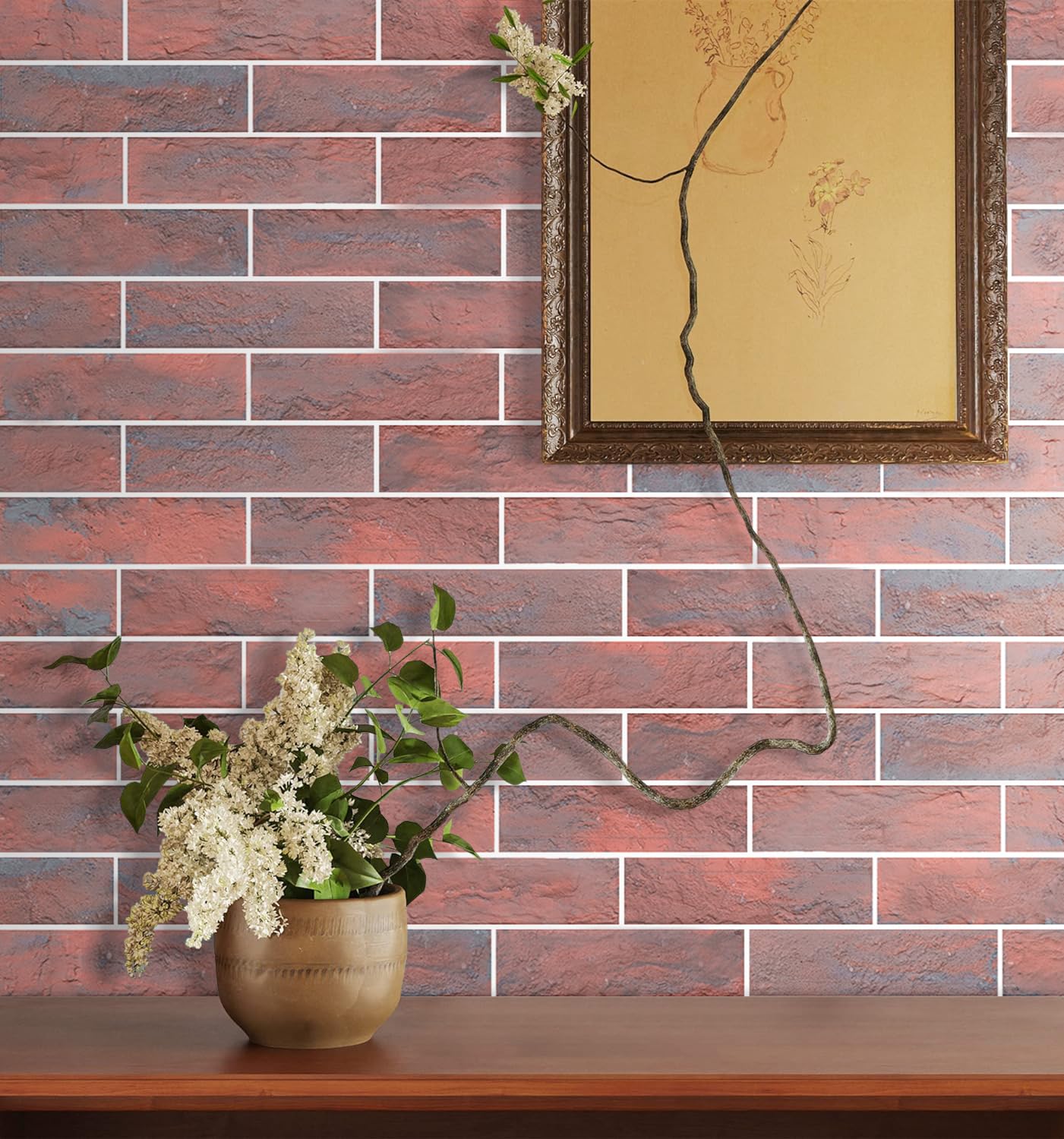 TORURAL 60 Thin Brick Wall Tiles, Manufactured Stone Handmade Brick Veneers for Bedroom, Bathroom, Kitchen, Fireplace and Fence Wall Panels (2, Red/Grey)
