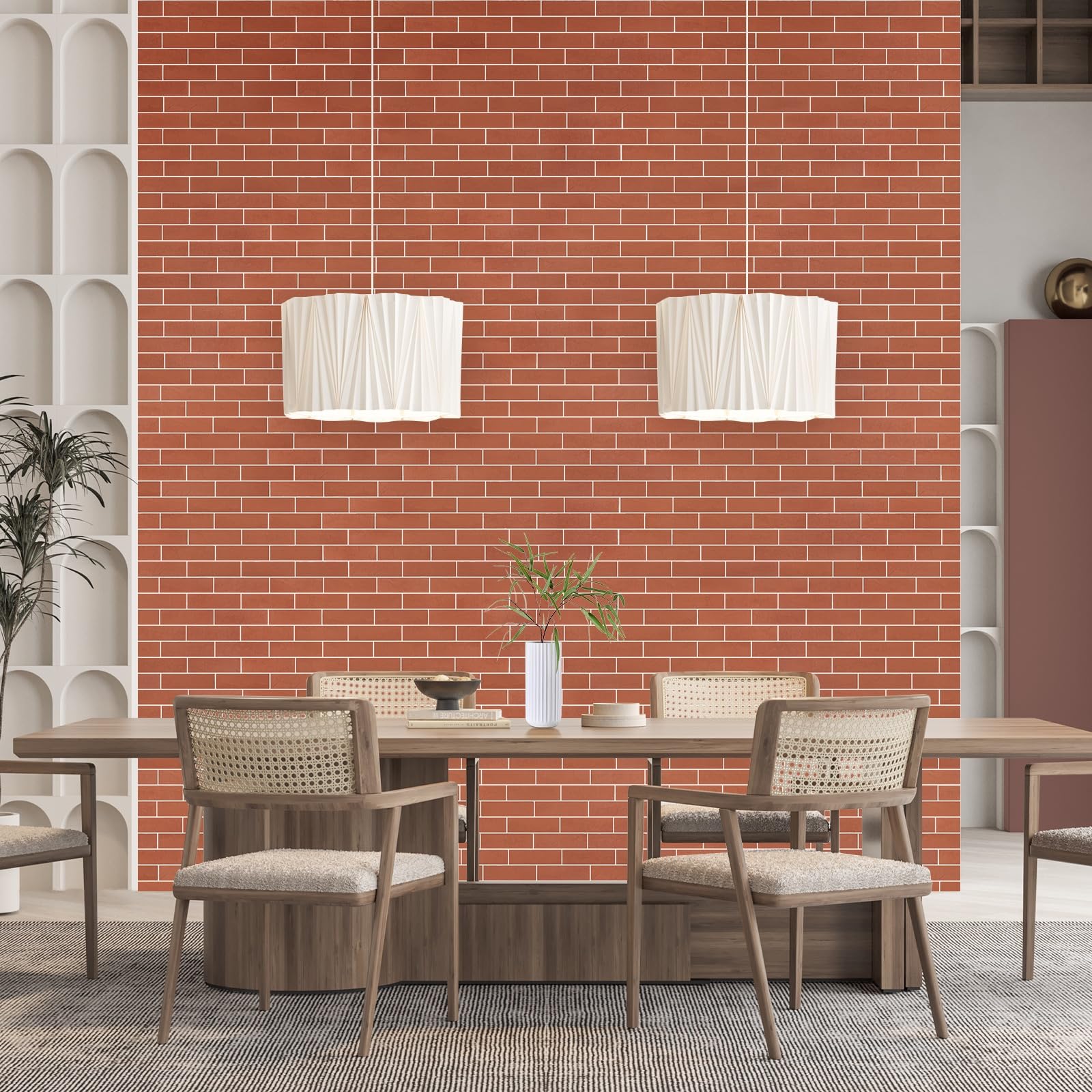 Zoeteoz 17 Pcs Faux Thin Brick Tiles Veneers, 2.38 Sq.ft, Realistic Brick Texture and Lightweight, Indoor Outdoor Decorative, Brick Veneer for Interior Walls, Facade, Garage, Chimney (Orange Red)