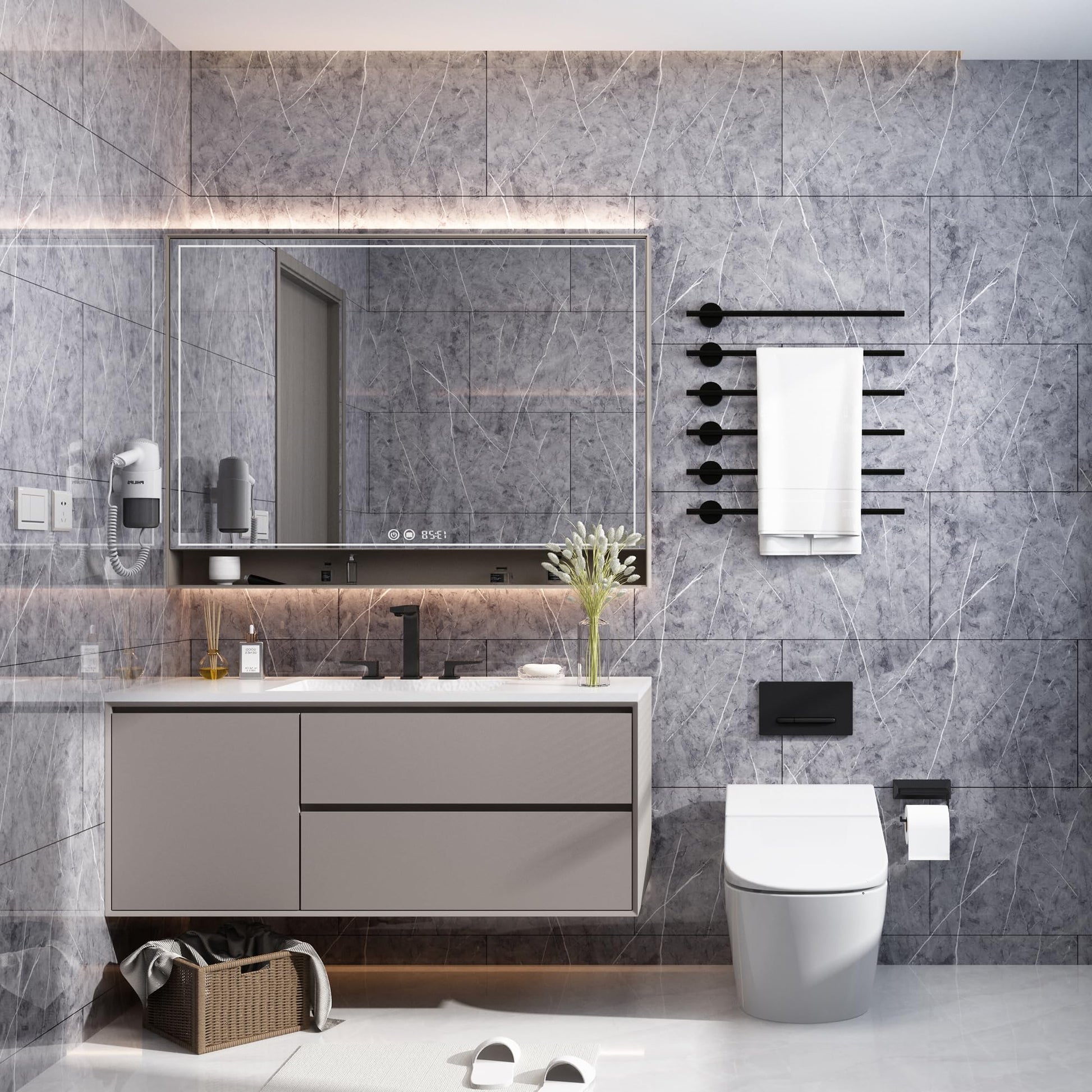 Haimin Wall Panels Peel and Stick 20 Pieces 23.6x11.8in (38.7 Sq. Ft. Coverage) Backsplash Marble Look Tile（not Real Marble, Ideal for Kitchen Bathrooms Living Rooms Bedrooms (Gray-YSH)