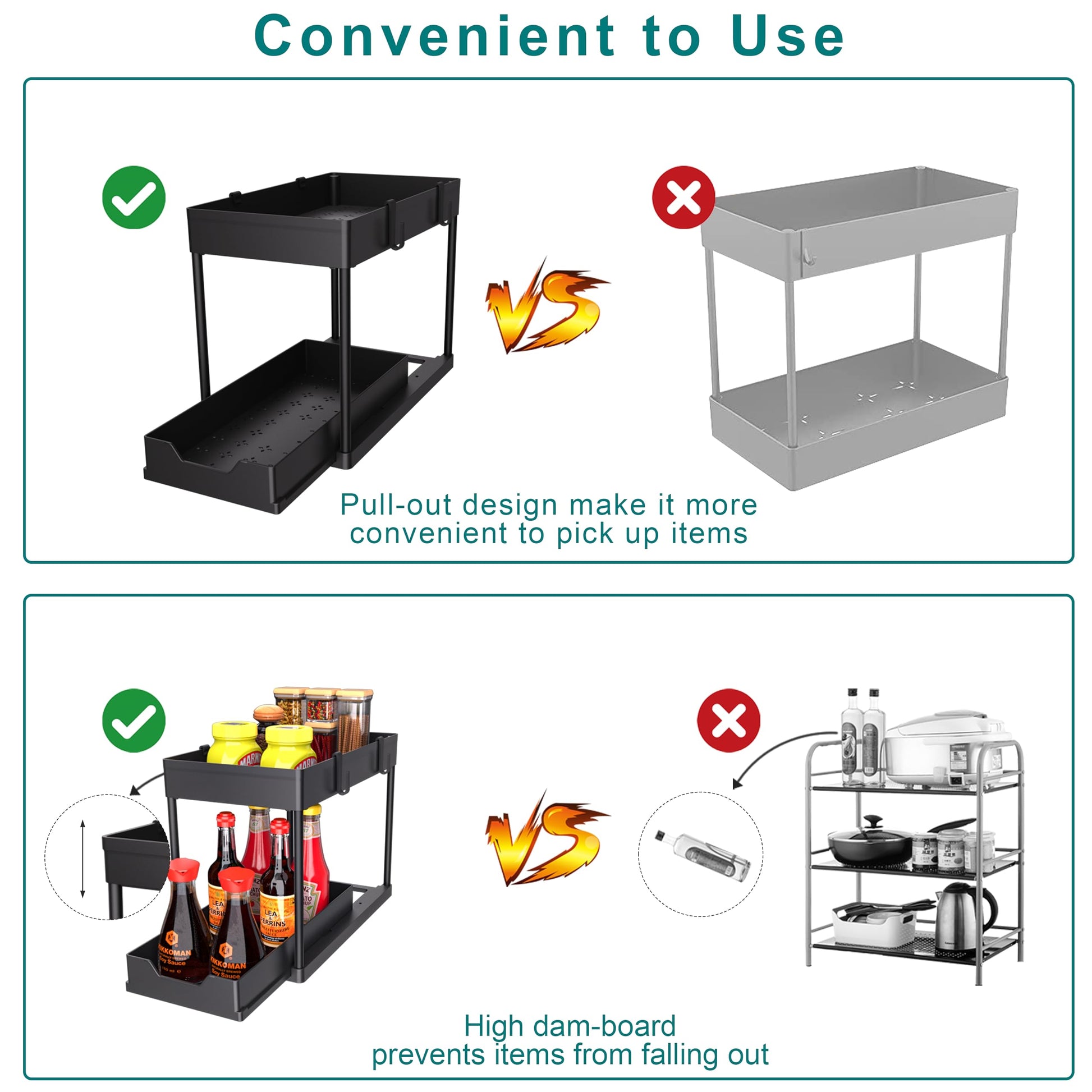 DEKAVA Under Sink Organizer 2 Pack, Bathroom Cabinet Organizer, 2 Tier Sliding Cabinet Basket Organizer Drawer, Multi-Purpose Bath Collection Baskets for Bathroom (Black)