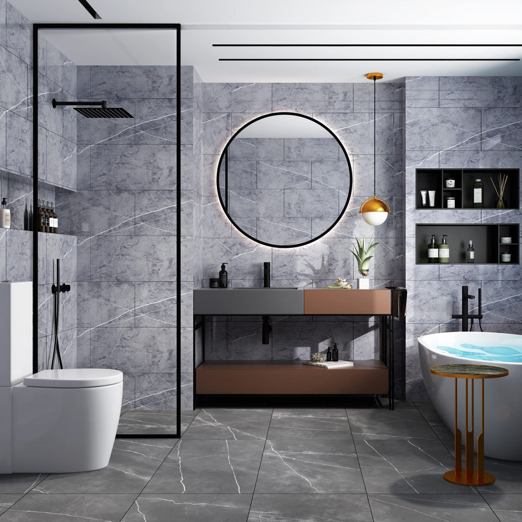 Haimin Wall Panels Peel and Stick 20 Pieces 23.6x11.8in (38.7 Sq. Ft. Coverage) Backsplash Marble Look Tile（not Real Marble, Ideal for Kitchen Bathrooms Living Rooms Bedrooms (Gray-YSH)