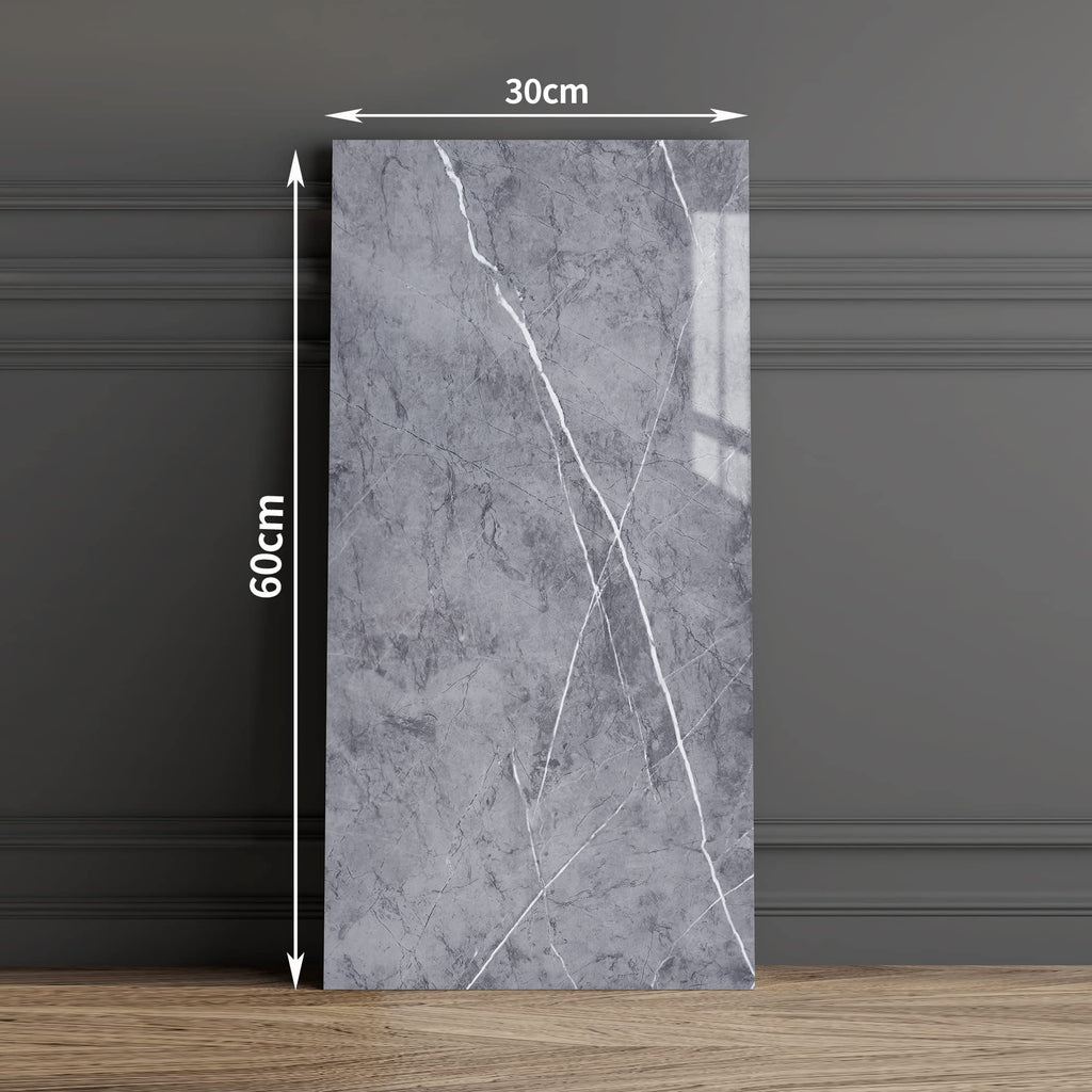 Haimin Wall Panels Peel and Stick 20 Pieces 23.6x11.8in (38.7 Sq. Ft. Coverage) Backsplash Marble Look Tile（not Real Marble, Ideal for Kitchen Bathrooms Living Rooms Bedrooms (Gray-YSH)