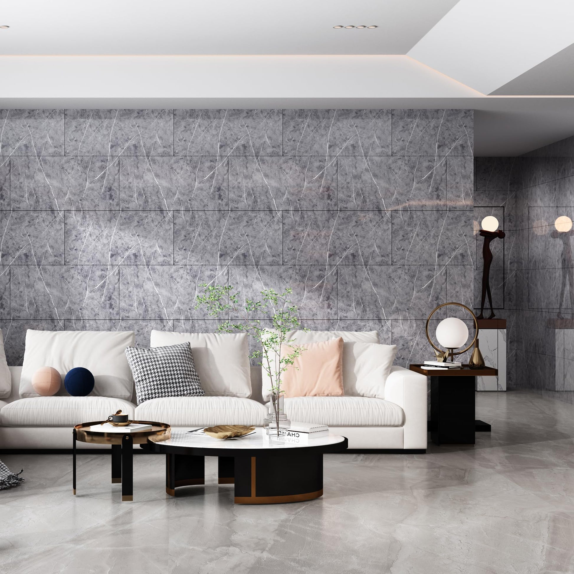 Haimin Wall Panels Peel and Stick 20 Pieces 23.6x11.8in (38.7 Sq. Ft. Coverage) Backsplash Marble Look Tile（not Real Marble, Ideal for Kitchen Bathrooms Living Rooms Bedrooms (Gray-YSH)