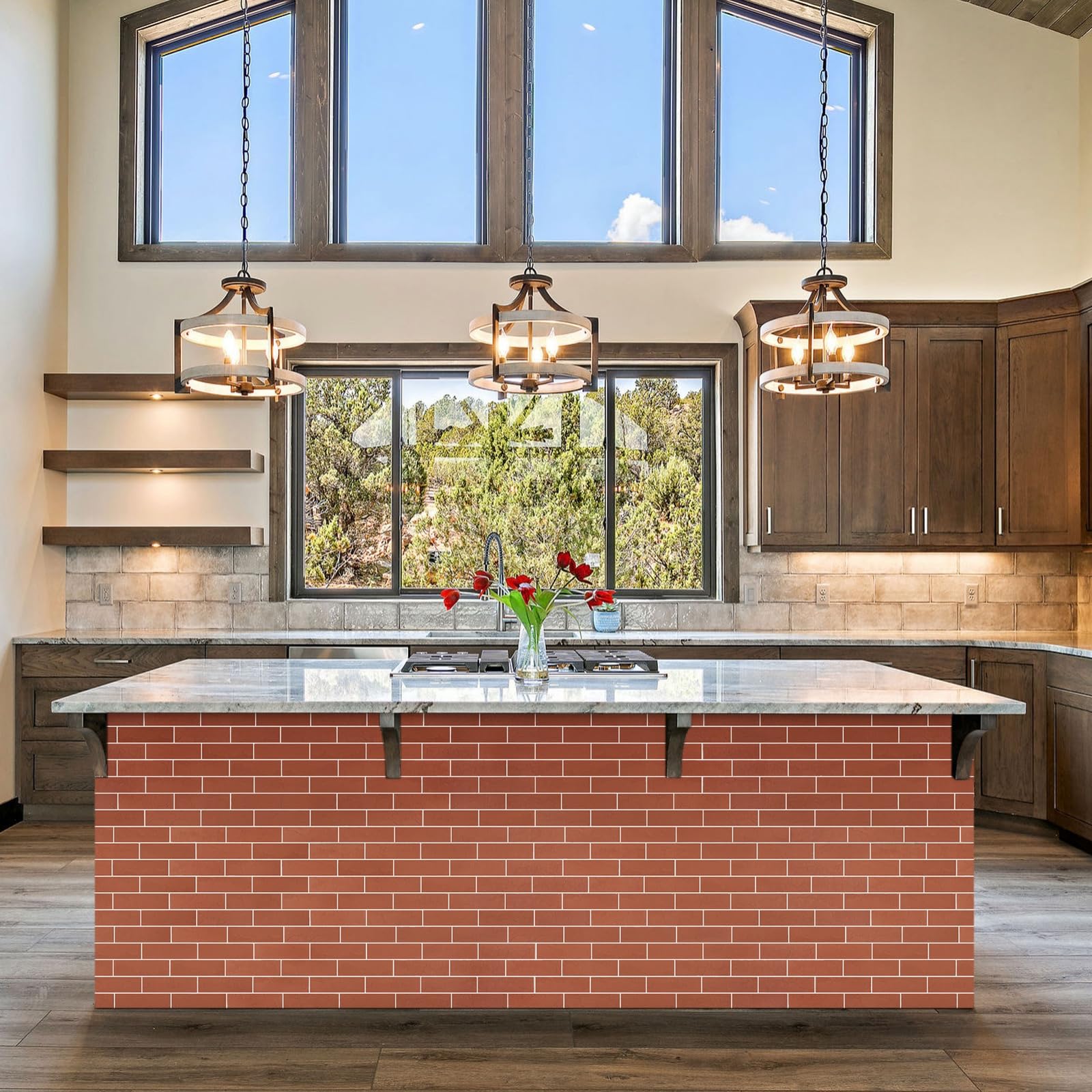 Zoeteoz 17 Pcs Faux Thin Brick Tiles Veneers, 2.38 Sq.ft, Realistic Brick Texture and Lightweight, Indoor Outdoor Decorative, Brick Veneer for Interior Walls, Facade, Garage, Chimney (Orange Red)
