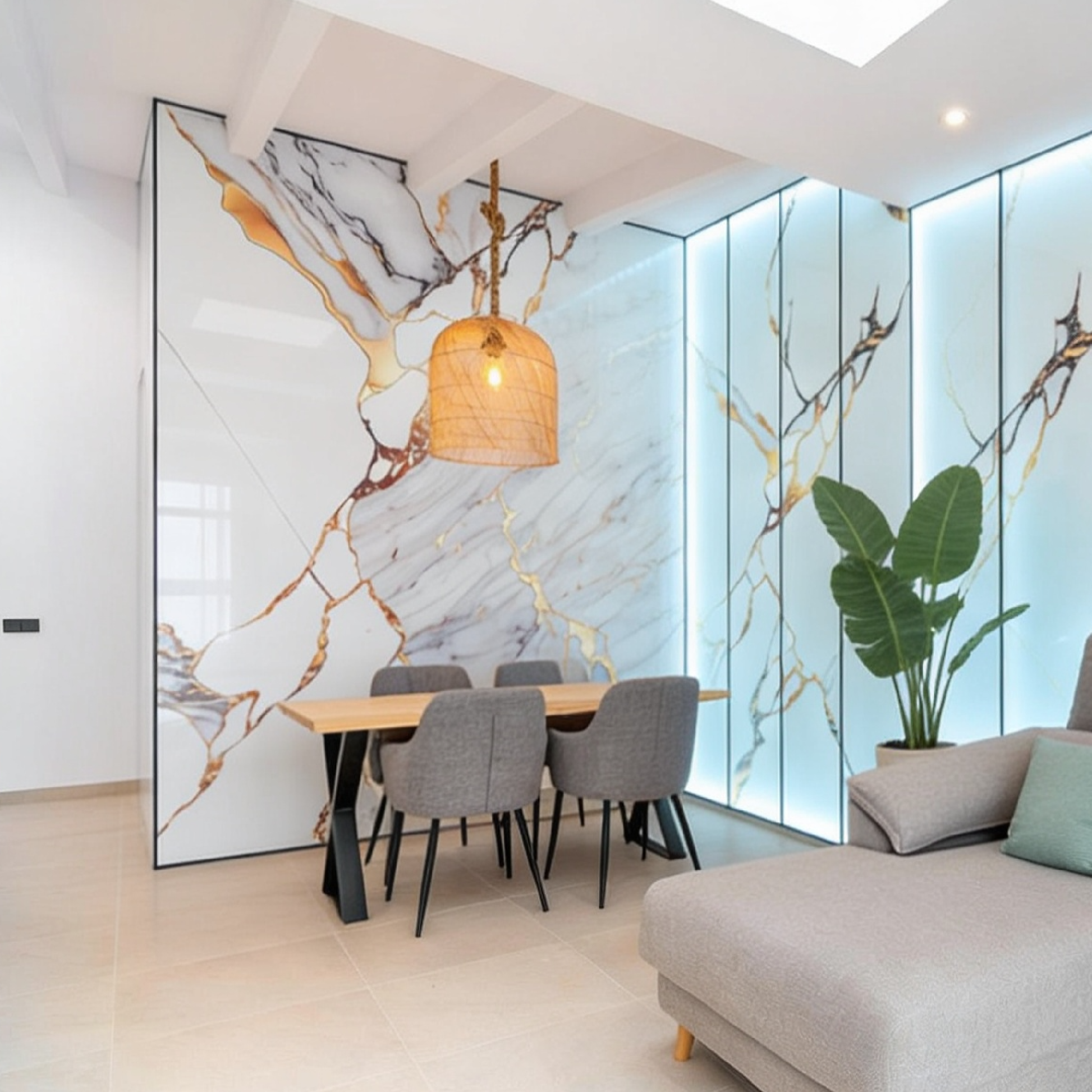 UV WALL PANEL WHITE MARBLE & GOLD STRIPES